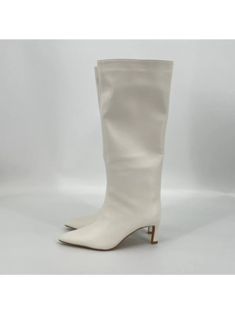 On 34th Rachelle Stovepipe Boots Bone 10M Faux Leather Pointed Toe Kitten Heel